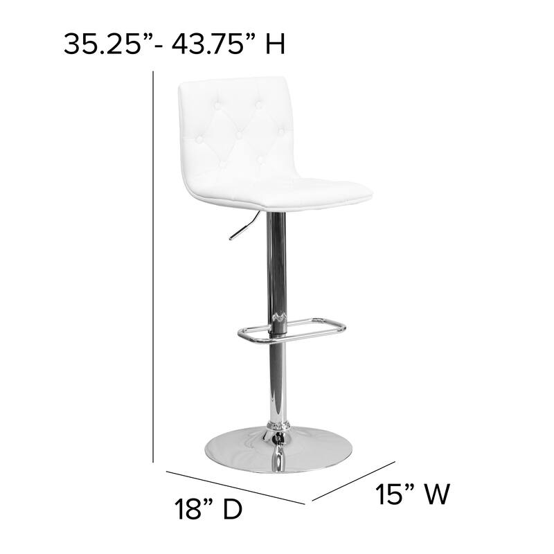 2 Pack Contemporary Button Tufted Adjustable Height Barstool with Chrome Base