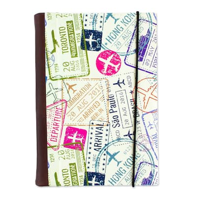 Novica Handmade Passport Stamps Leather Trimmed Recycled Paper Journal
