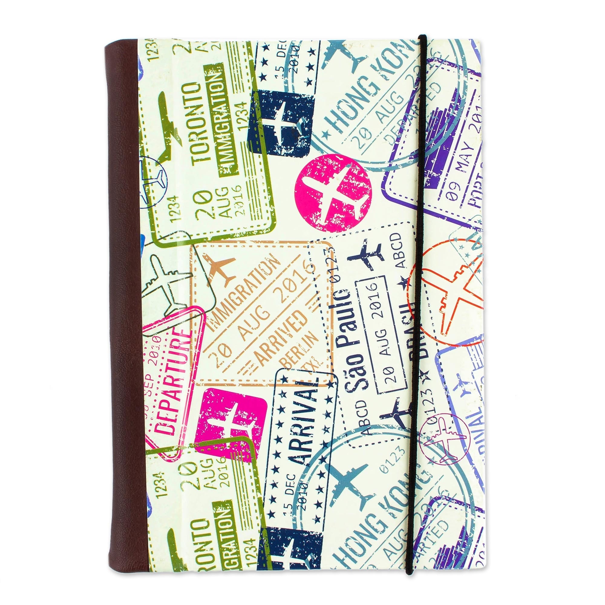 Novica Handmade Passport Stamps Leather Trimmed Recycled Paper Journal
