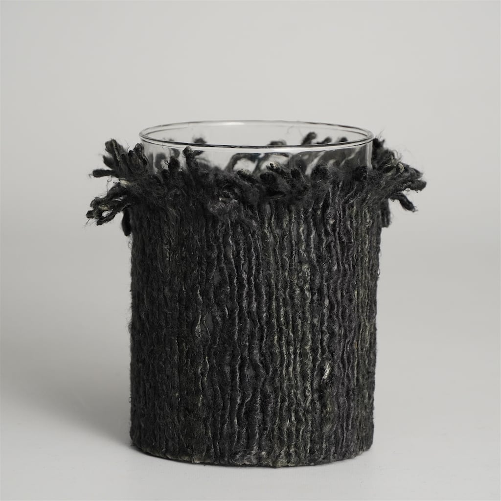 Textured Glass Votive Candle Holder - 5" - Charcoal Gray