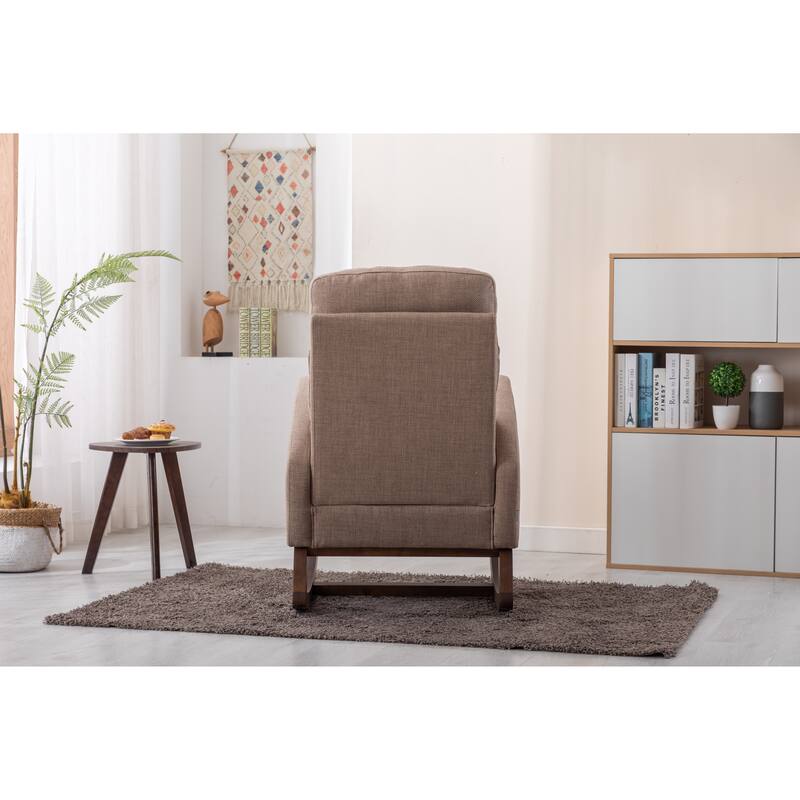 Modern Accent Upholstered Rocking Rocker High Back Arm Chair with Wooden Frame Side & Pockets for Living Room