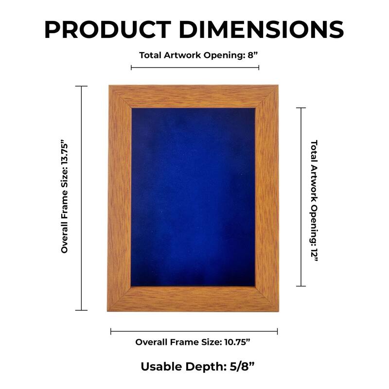 9x12 Shadow Box Frame Light Brown Wood | With a 3/4" Usable Display Depth | Includes a Royal Blue Real Suede Texture Acid-Free