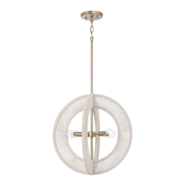slide 2 of 4, 20" W x 20" H 4-Light Orb Pendant in Matte Brass with Bleached Natural Rope - 18"W x 18.25"H 18"W x 18.25"H - Matte Brass