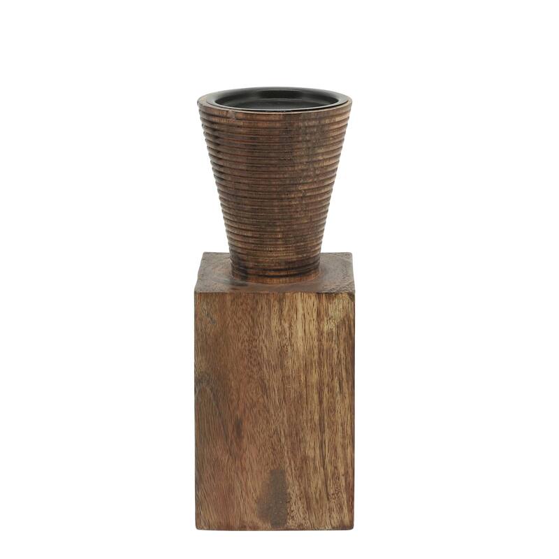 Wood, 10"h, Geometric Candle Holder, Brown 10.0"H - 4.0" x 4.0" x 10.0"