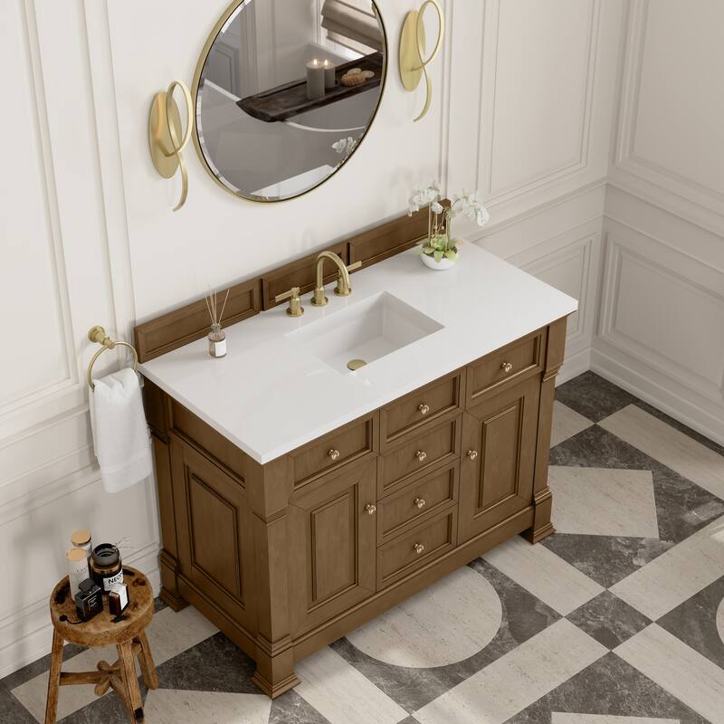 Brookfield 48" Single Vanity, Honey Oak - White Zeus - 8" WS