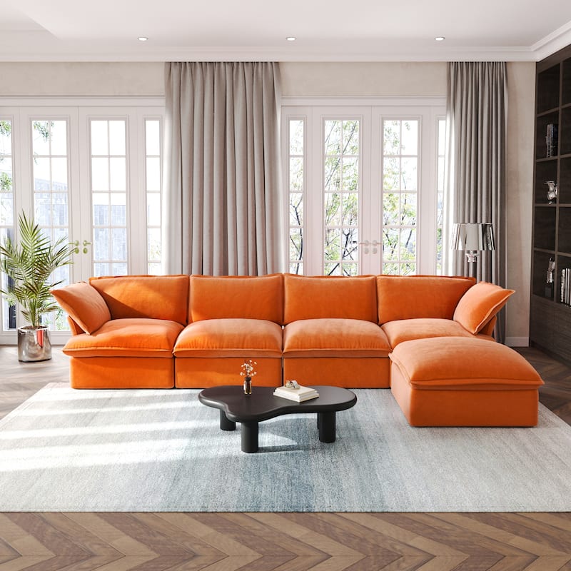 L-Shaped Convertible Sectional Sofa Couch with Movable Storage Ottoman Chaise, Free Combination Sofa - Orange