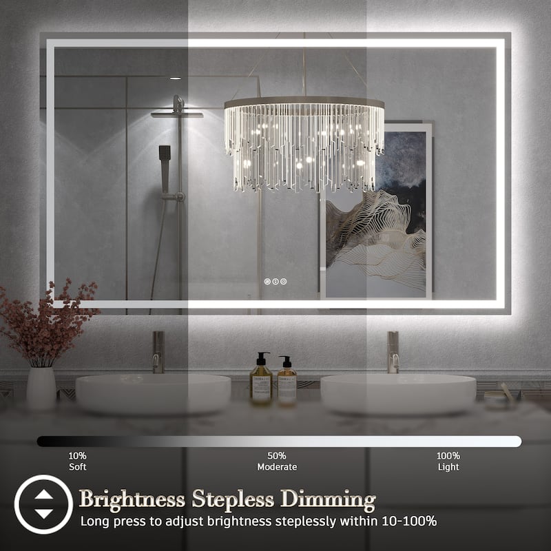 Large LED Bathroom Mirror with UL Listed, Front and Backlit, Anti-Fog