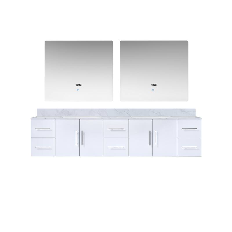 Geneva 84 in. W x 22 in. D Dark Grey Double Bath Vanity, Carrara Marble Top, and 36 in. LED Mirrors