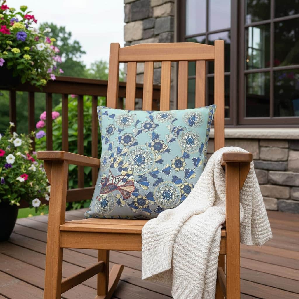 HomeRoots 16" x 16" Aqua Peacock Blown Seam Floral Indoor Outdoor Throw Pillow - 16.00' X '5.00' X '16.00
