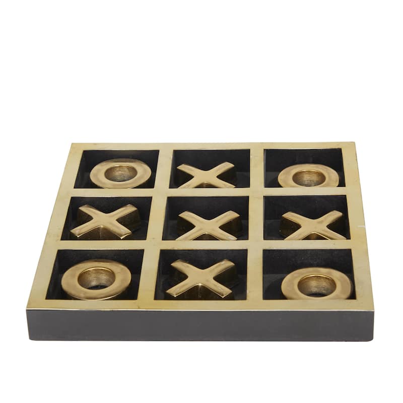 Aluminum Metal Tic Tac Toe Game Set with Black or Gold Frame - Silver or Gold - Roche River Decor