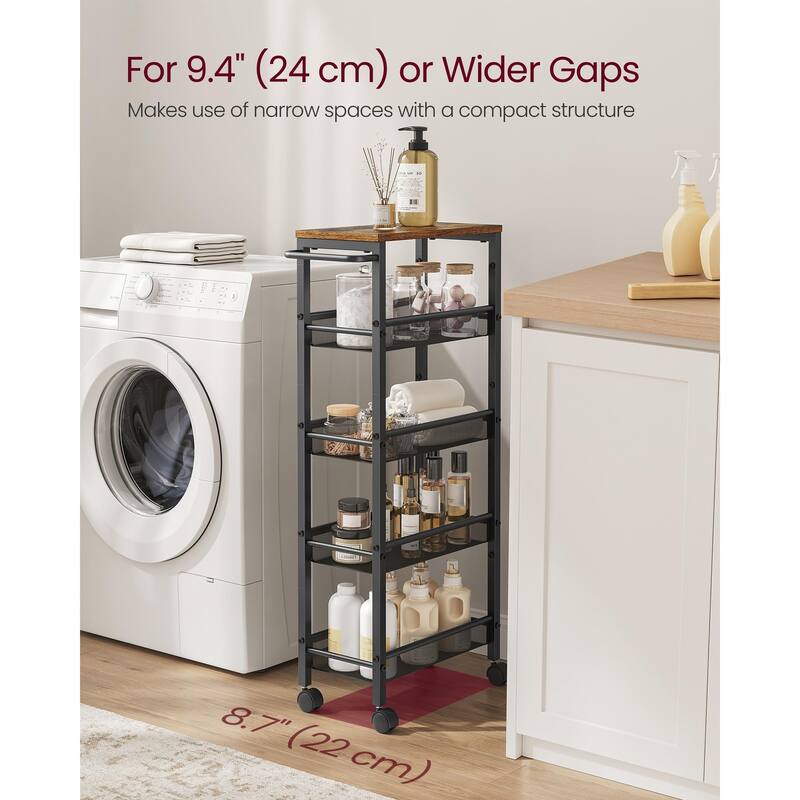 Slim Rolling Cart, 5-Tier Storage Cart, Narrow Cart with Handle, 8.7 Inches Deep, Metal Frame, for Kitchen, Dining Room