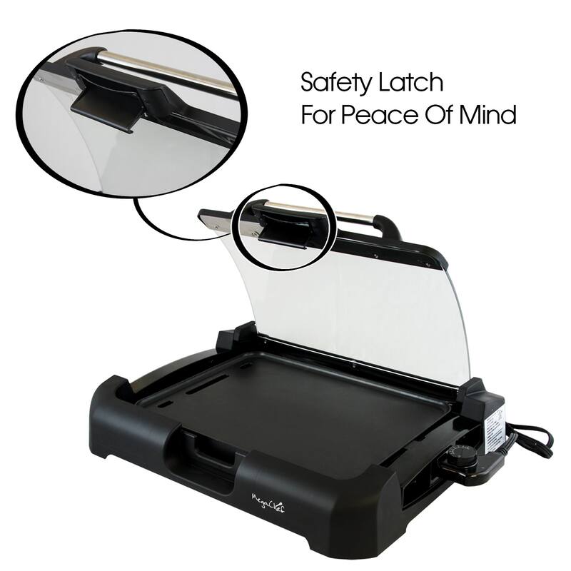 1800 Watt Electric Dual Side Cooking Surface Countertop Griddle with Glass Lid
