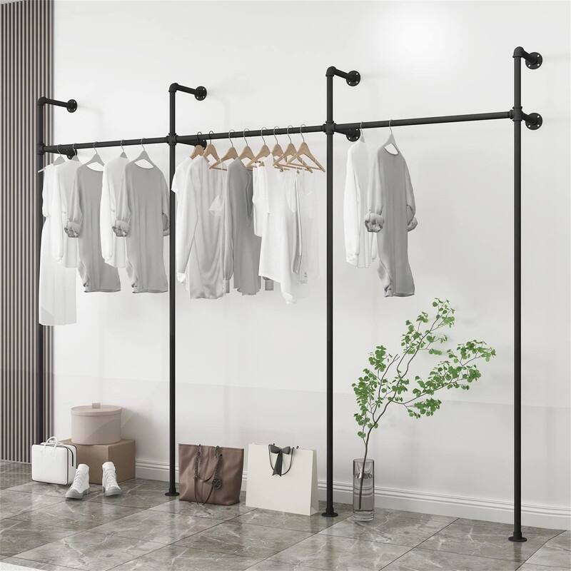 Industrial Pipe Clothing Rack On Wall