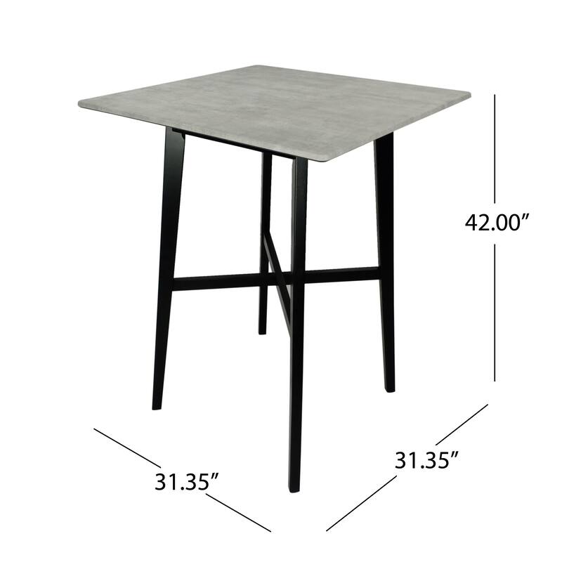 Modern Bar Height 42" Dining Table, Rubberwood Legs and Laminate Table Top, Gray Finish, Black
