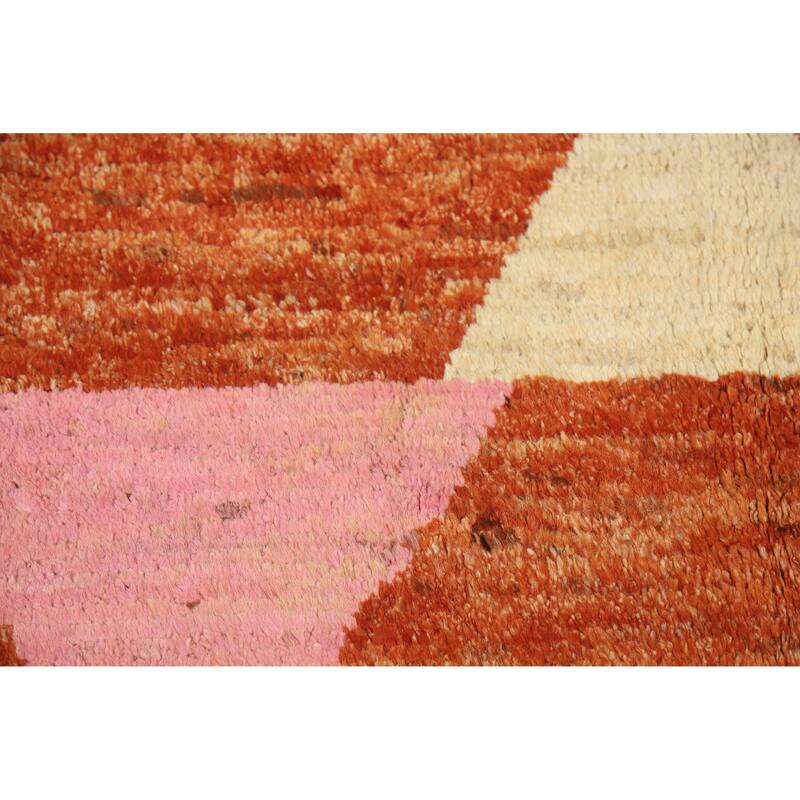 Orange Geometric Moroccan Oriental Area Rug Hand-Knotted Wool Carpet - 6'10" x 9'9"