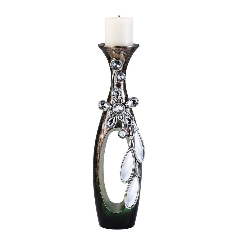 HomeRoots 16" Ornate Faux Crystal Tabletop Pillar Candle Holder - 6
