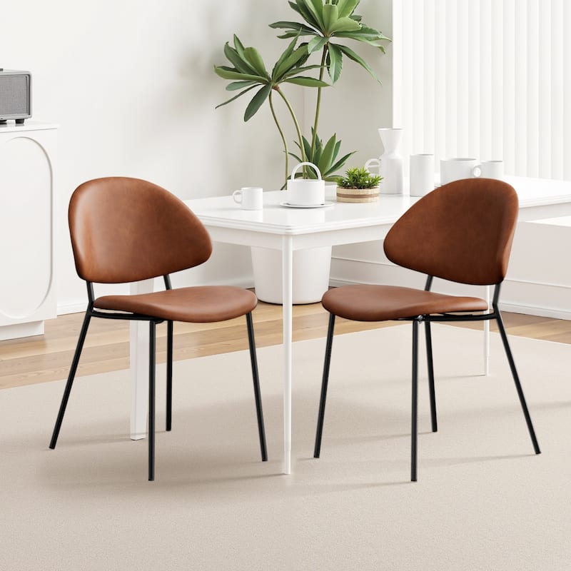 Set of 4 Upholstered PU Leather Dining Chairs Mid-Century Modern Dining Chairs with Curved Backrest for Dining Room Kitchen