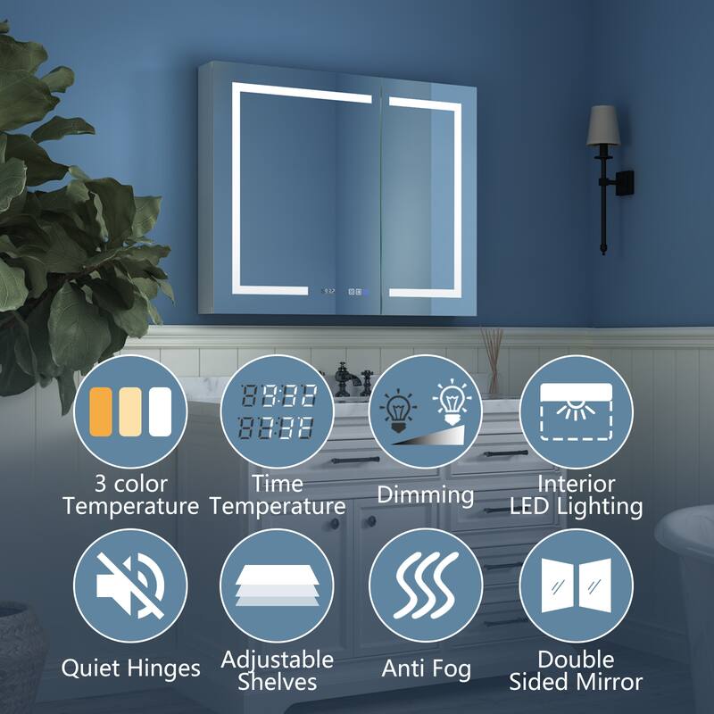 ExBrite LED Lighted Bathroom Medicine Cabinet with Mirror,Recessed or Surface Mount, Defog
