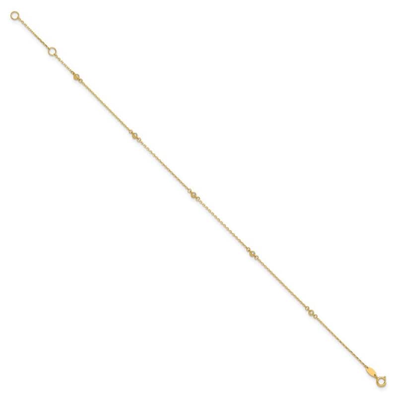 Curata 14k Yellow Gold 9+1" Bezel CZ 5-Station Cable Chain Anklet (Spring-ring)