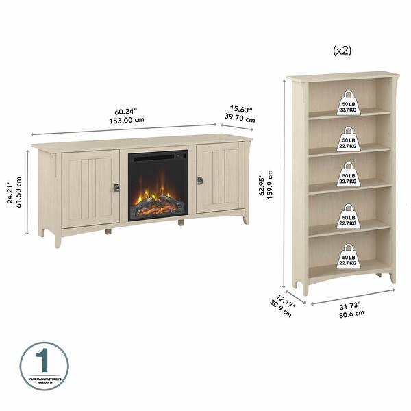 Salinas TV Stand for 70 Inch TV with Bookcases by Bush Furniture Bed