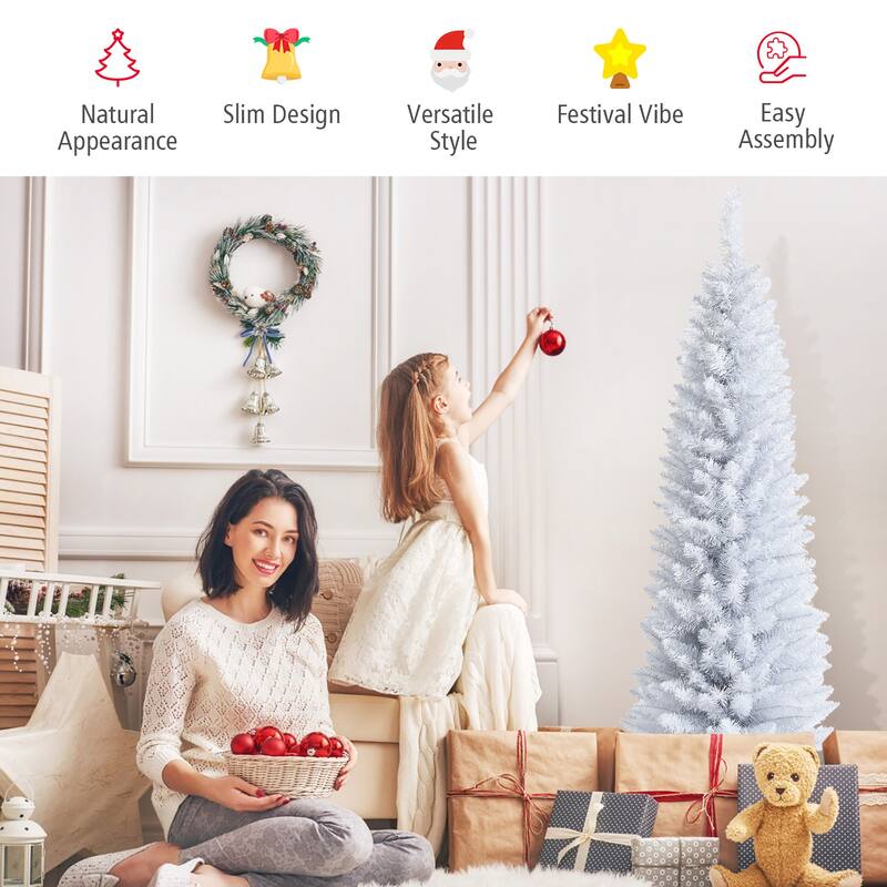 5FT 6 FT Pencil Christmas Tree Artificial Slim White Christmas