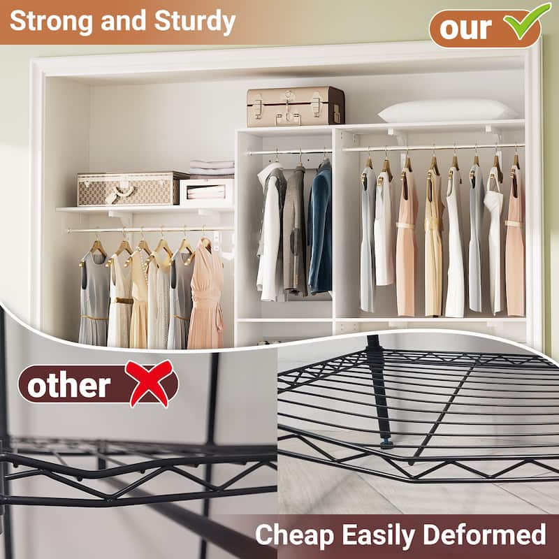 96'' W Wall-mounted Closet System with Storage Shelves and Hanging Rods,Adjustable Walk-in Closet Organizer System