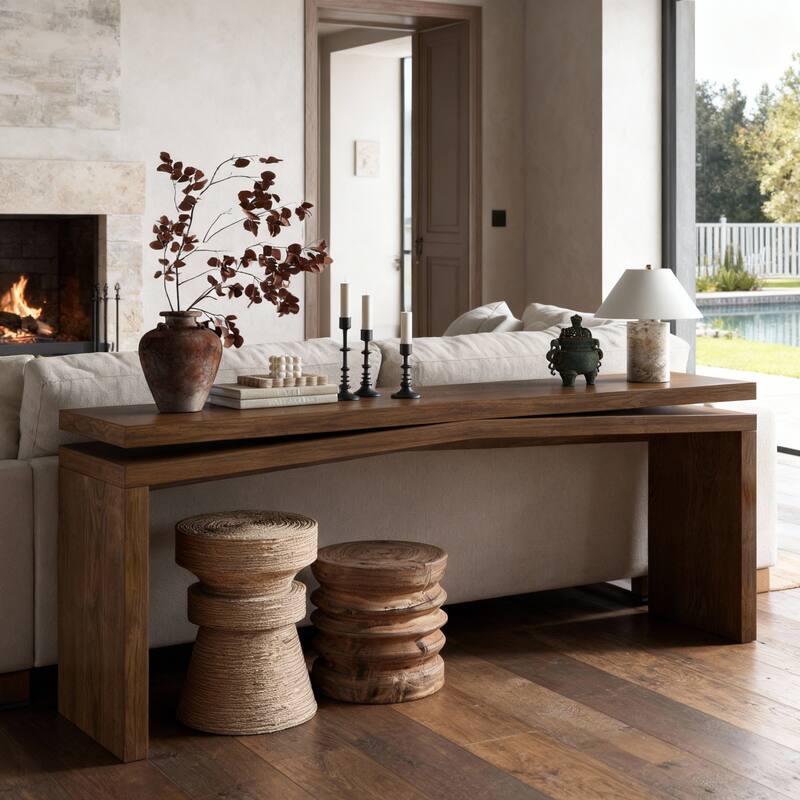 GDF Studio - Farmhouse Wooden Console Table for Entryway - Deep Rustic Brown