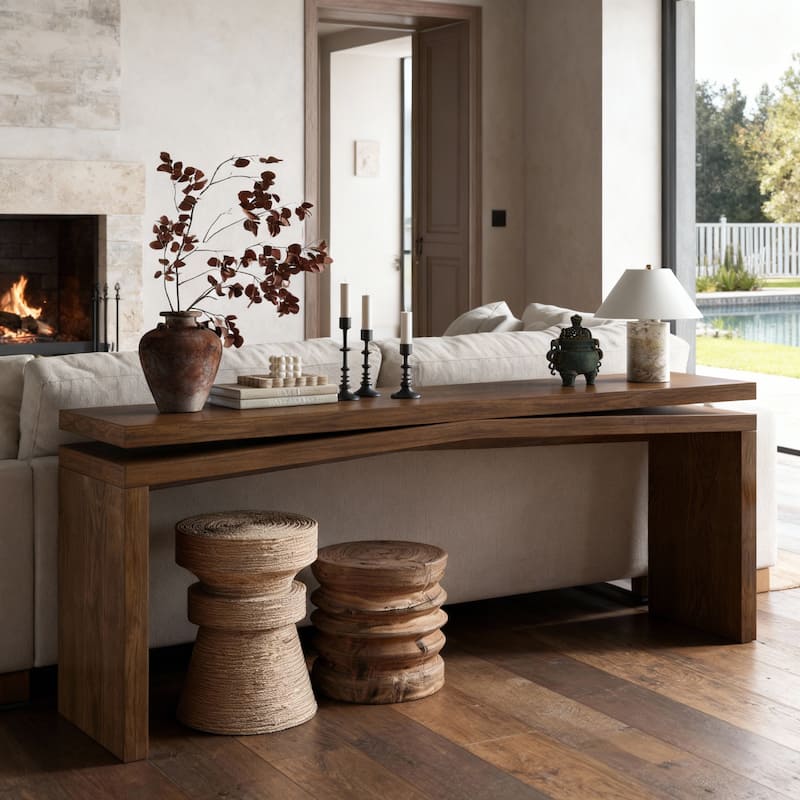 GDFStudio - Alex Farmhouse 65" Real Wood Veneer Console Table for Entryway