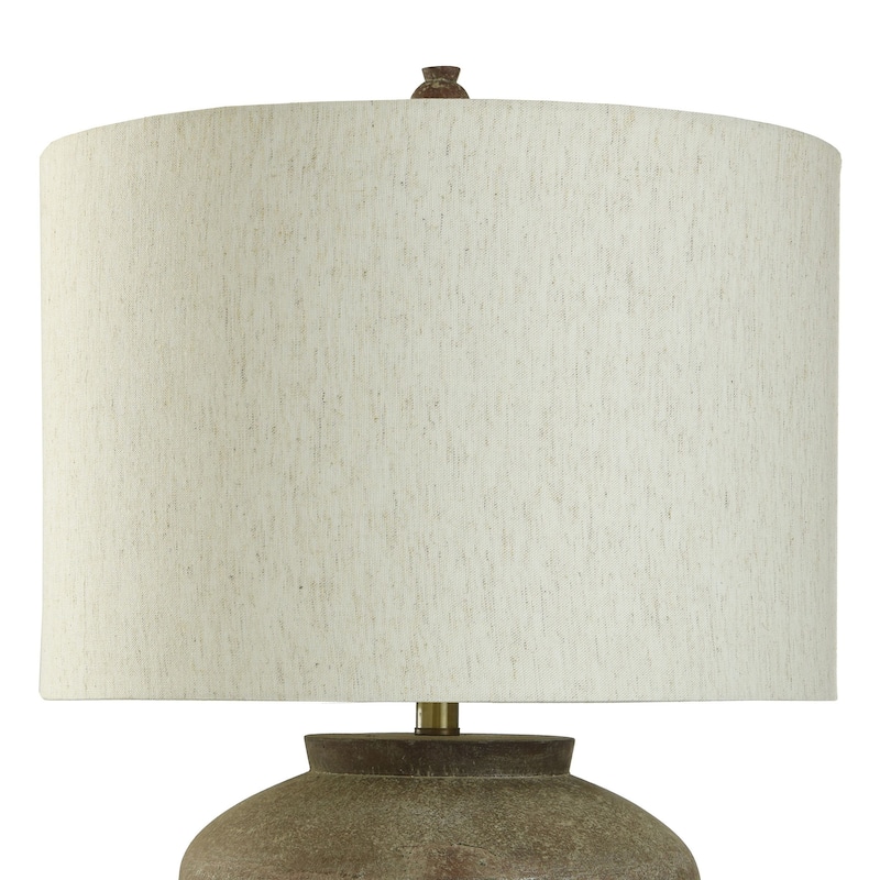 Patina Cotta - Rustic Cement Table Lamp - Aged Brown Finish - Heathered Oatmeal Shade