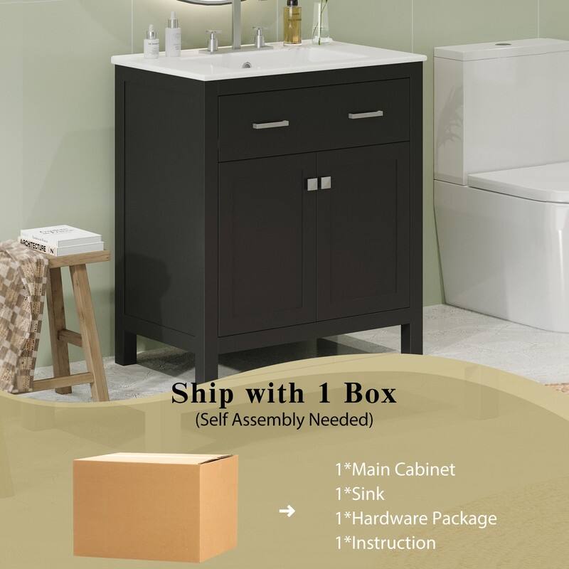 MEDUNJESS 30''/ 60'' Bathroom Vanity with Ceramic Sink, Bathroom Storage Cabinet