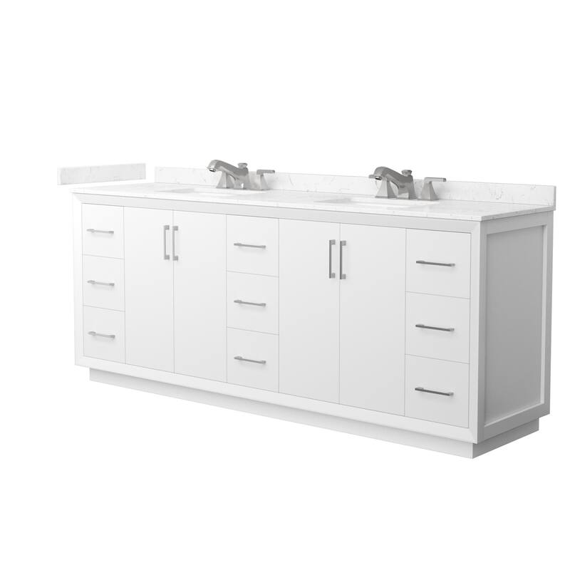 Wyndham Collection WCF4141-84D-VCA-US3MXX Strada 84" Free Standing - White / Carrara Cultured Marble Top / Brushed