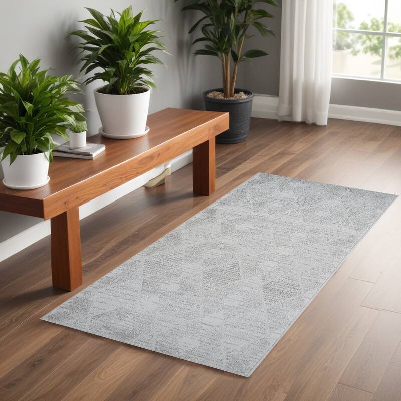 Bipin Distressed Geometric Modern Stain Resistant Area Rug By HomeRoots - 2' X 5' - 2' X 5' - Gray - Rectangle
