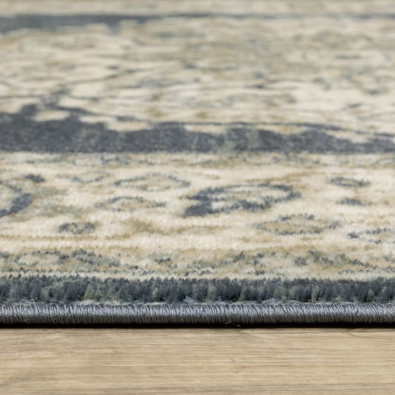 Kaleb Traditional Center Medallion Deep Teal/Ivory Area Rug