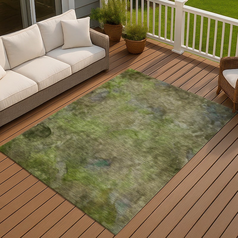 Machine Washable Indoor/ Outdoor Abstract Contemporary Chantille Rug - Olive - 10' x 14'