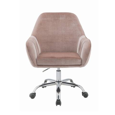 Velvet Upholstered Office Chair in Peach and Chrome Finish