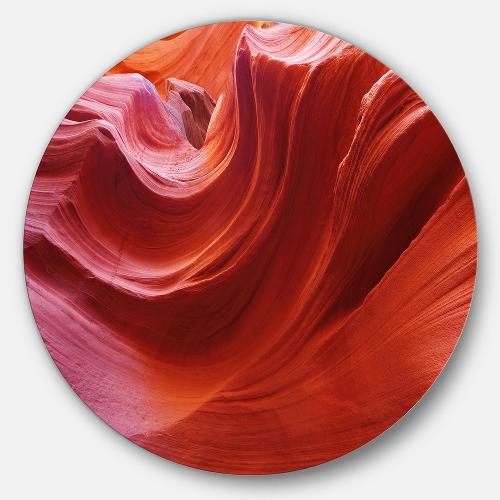 Designart 'Illuminated Antelope Canyon' Landscape Photo Round Metal Wall Art