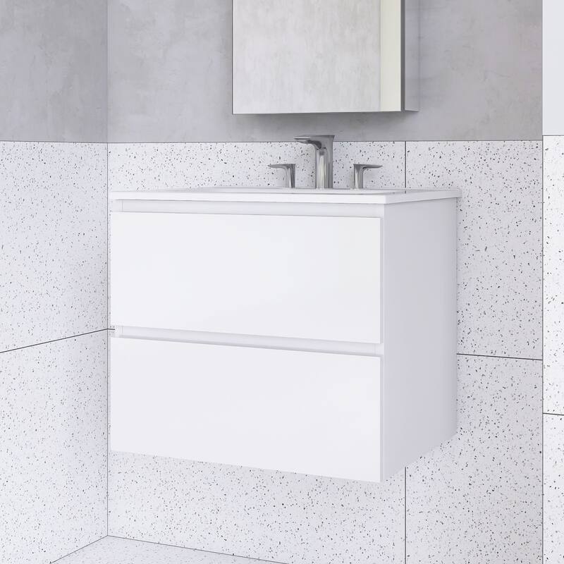 Floating Integrated Bathroom Vanity with Ceramic Sink, Three Faucet Holes