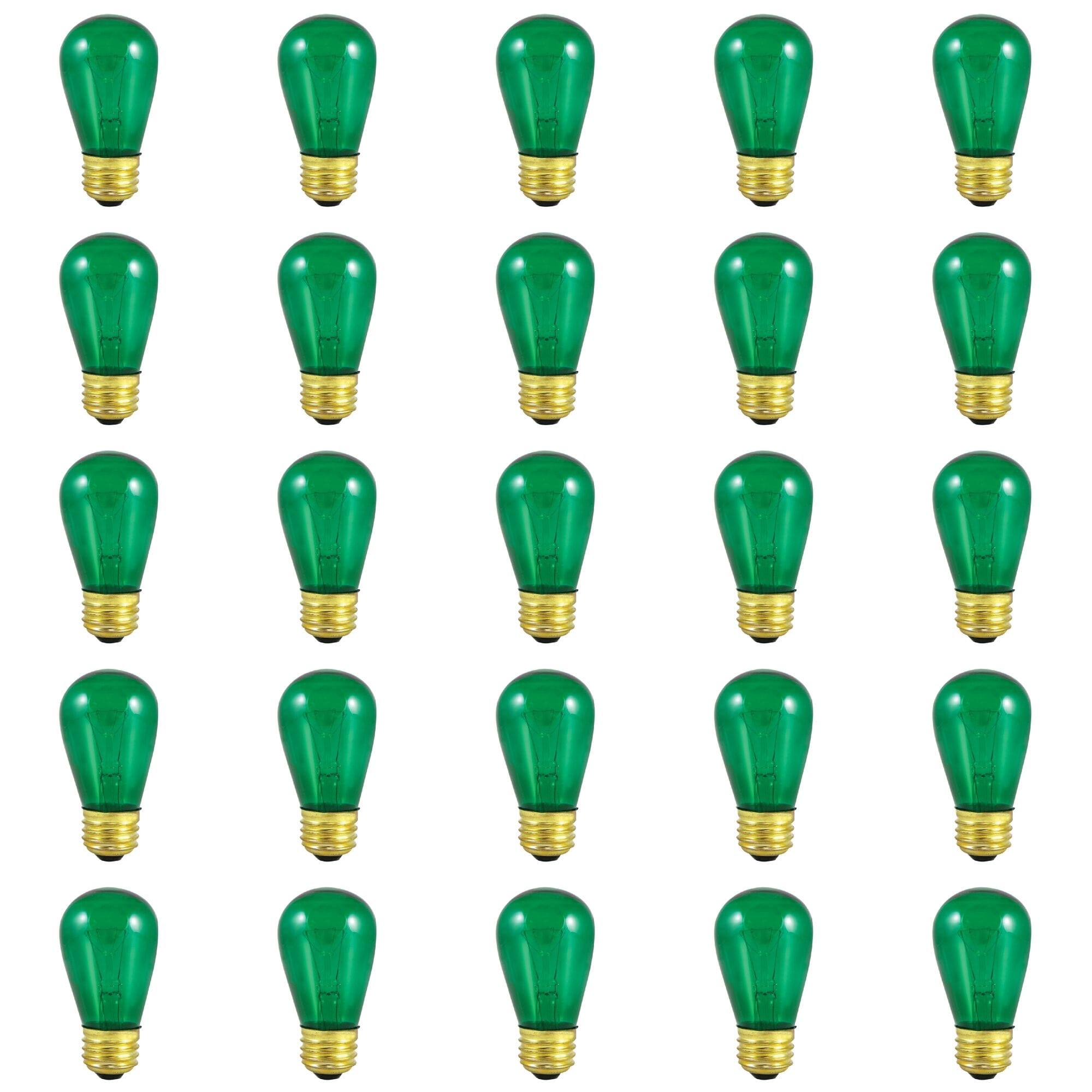Bulbrite Pack of (25) 11 Watt Dimmable S14 Incandescent Light Bulbs with Medium (E26) Base, Transparent Green