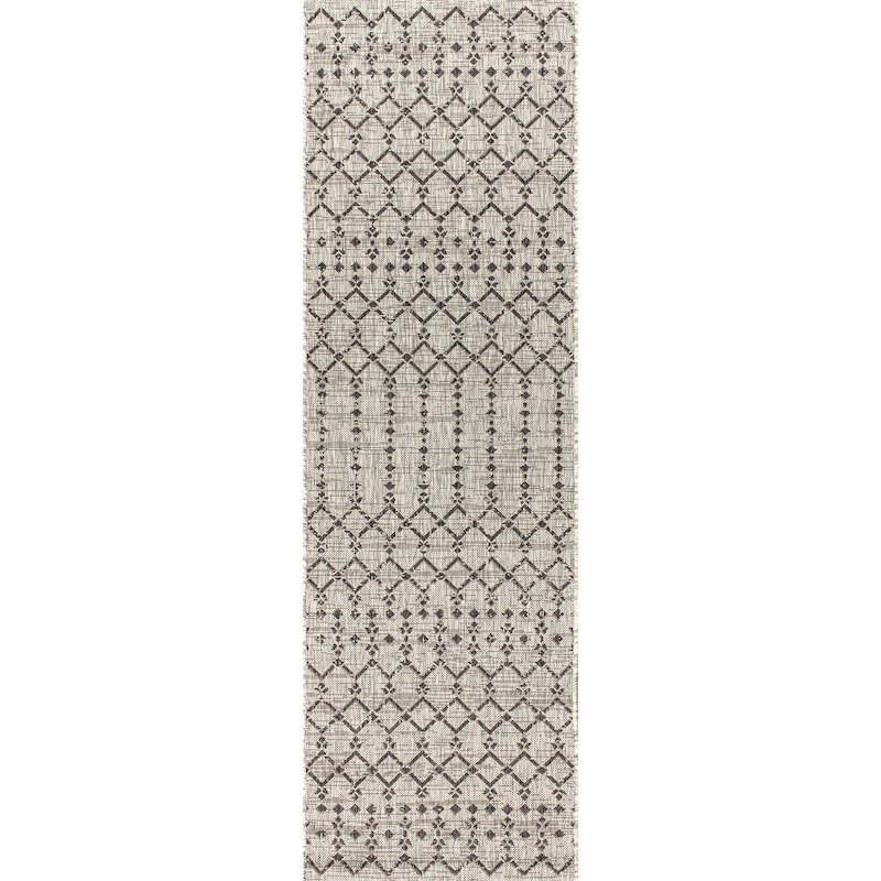 JONATHAN Y Trebol Moroccan Geometric Textured Weave Indoor/Outdoor Area Rug - 2 X 10 - Light Gray/Black
