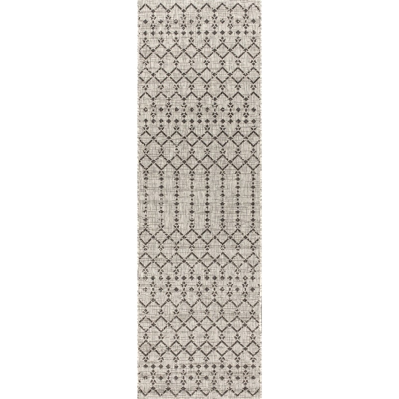 JONATHAN Y Trebol Moroccan Geometric Textured Weave Indoor/Outdoor Area Rug - 2 X 20 - Light Gray/Black