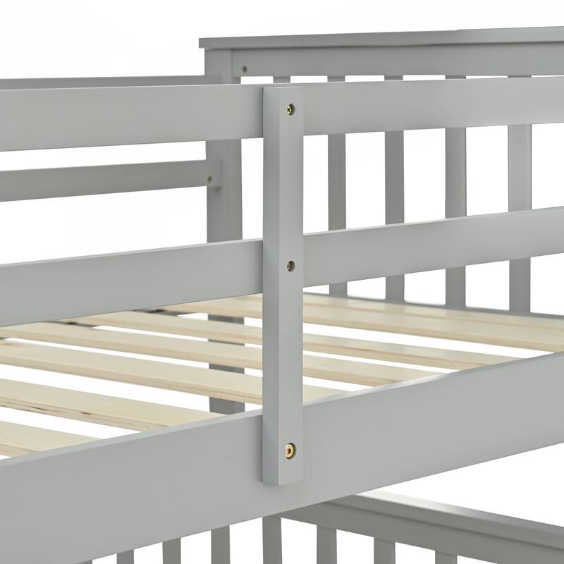 Versatile Wooden Bunk Bed with Storage and Safety Features for All