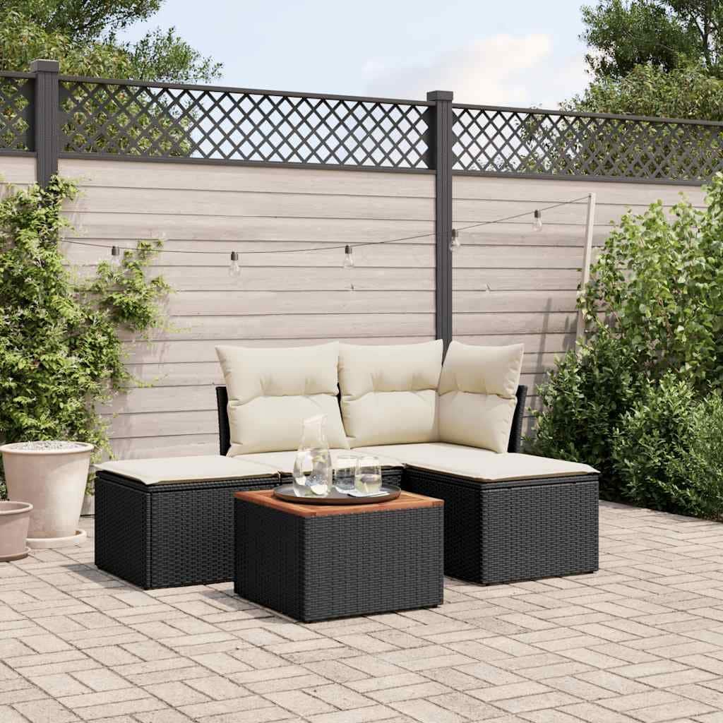 vidaXL Garden Sofa Set Black PE Rattan 5 Piece Modular Garden Sofa Set - 21.7 x 21.7 x 14.6