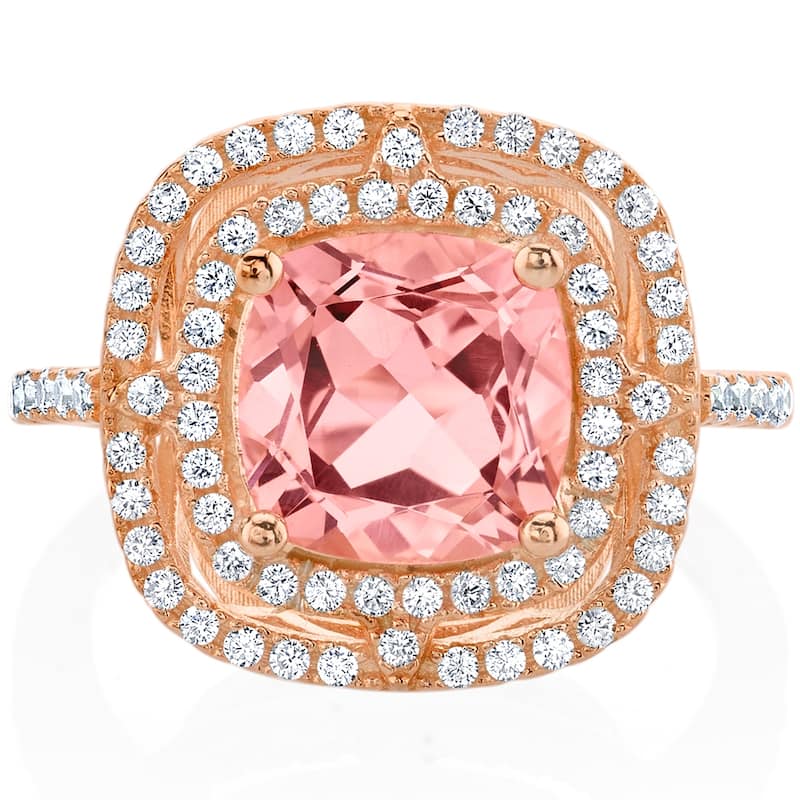 Rose Tone Sterling Silver 3.75 ct Created Morganite Halo Ring