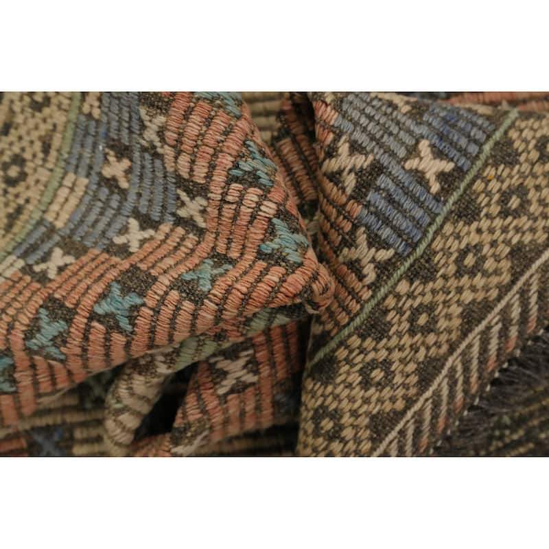 Hand Woven Oriental 100% Wool Carpet Southwestern Tribal Multi-Colored Kilim Area Rug - 11' 0'' X 5' 3''