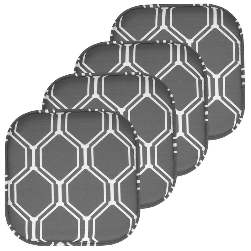 Sweet Home Collection Mirage Hexagonal Memory Foam No Slip Back Chair Pad Cushion 16" x 16" - Set of 4 - Grey/White
