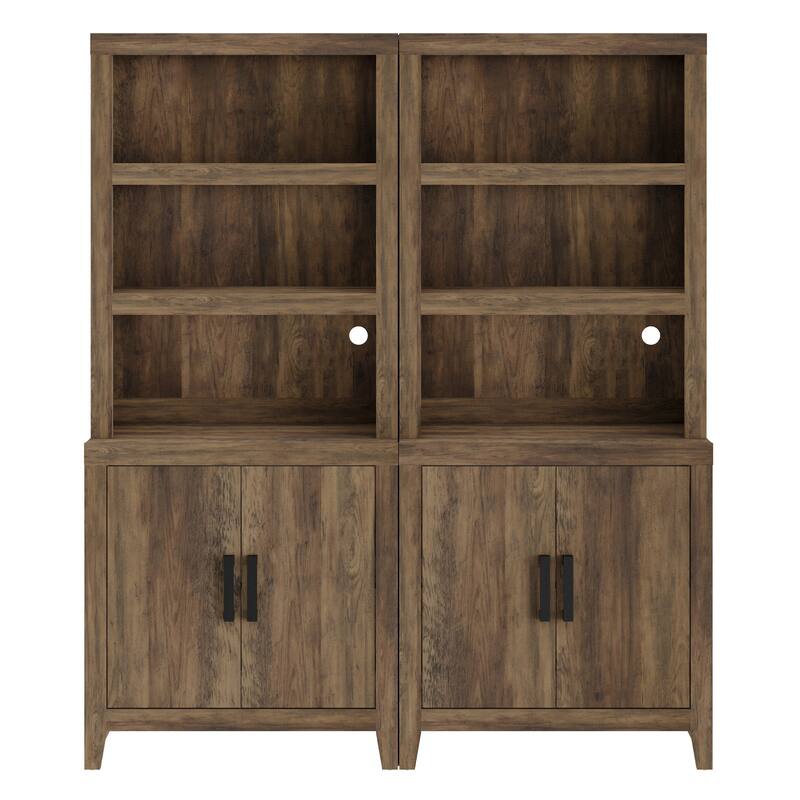 74" Tall Bookshelf with Door, Farmhouse Bookcase with Adjustable Shelf and Storage Cabinet for Living Room, Office