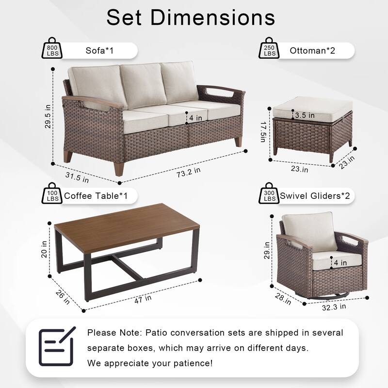 Pocassy Outdoor Brown Wicker Funitre with Cushion Set