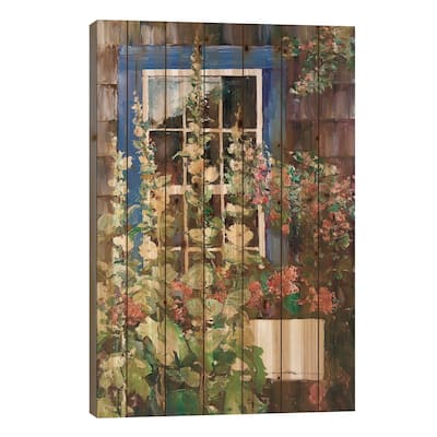 Blue Door Print On Wood by Catherine M. Elliott - Multi-Color