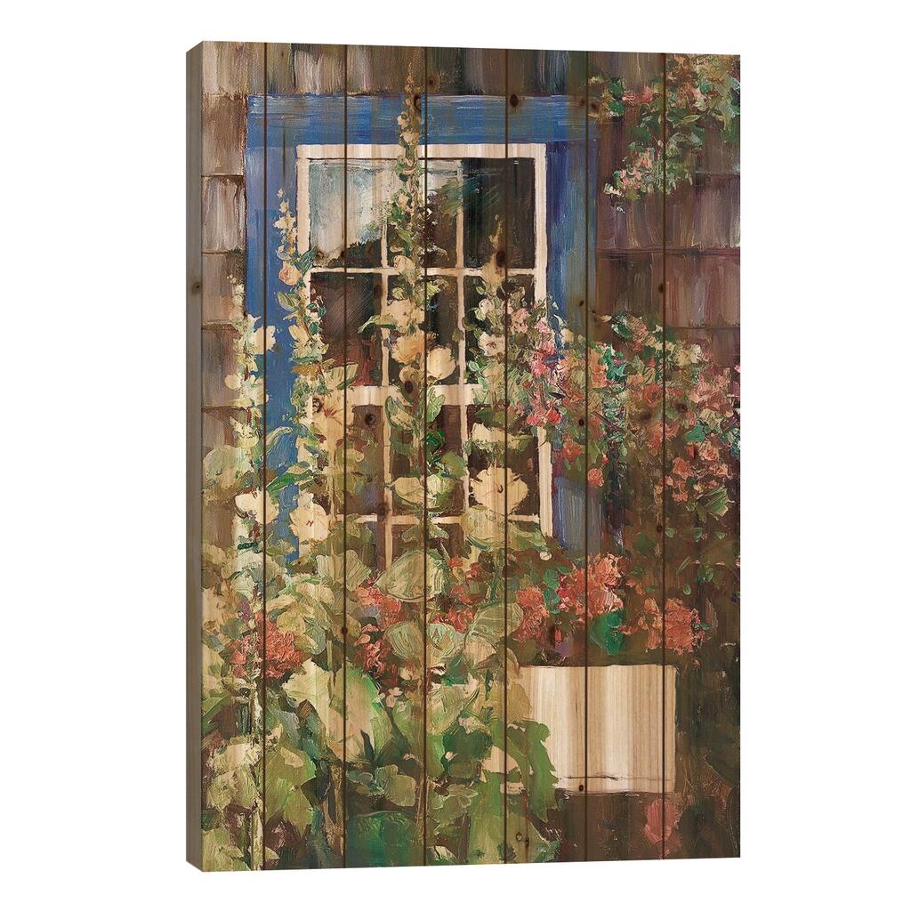Blue Door Print On Wood by Catherine M. Elliott - Multi-Color