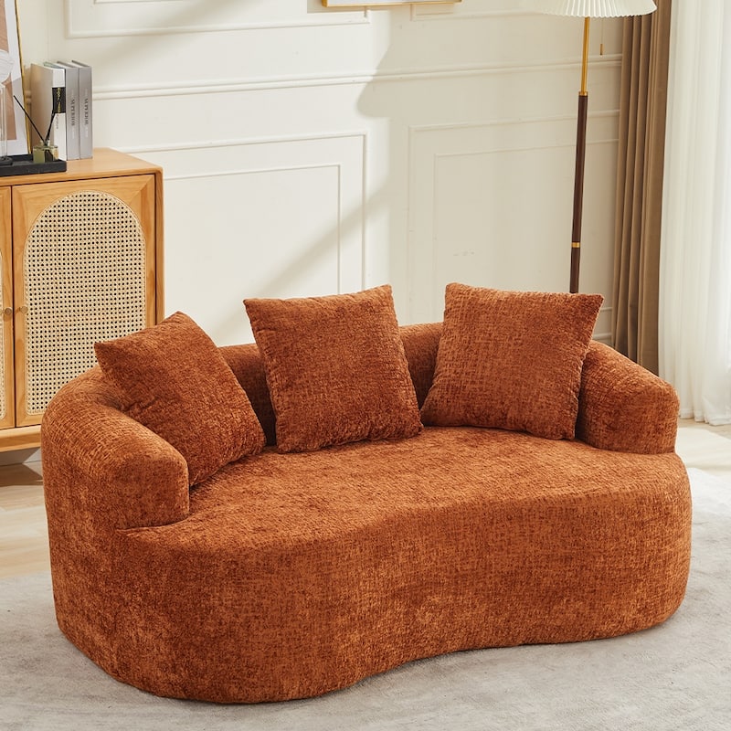 Curved Loveseat 2-Seater Sofa Couch, Minimalist Orange Sleeper Sofa Couch with Pillows for Living Room - Orange